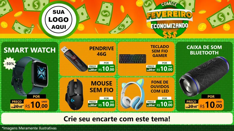 Modelo de TV para TV Horizontal com o tema Comece Fevereiro Economizando para Informática