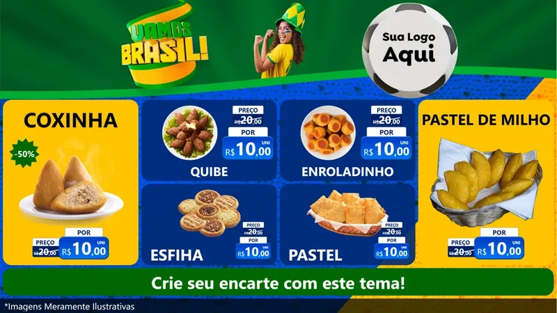 Modelo de TV para TV Horizontal com o tema Vamos Brasil - Copa para Salgadaria