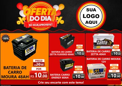 Modelo de Encarte para Encarte A4 Horizontal com o tema Oferta do Dia - Só hoje, Aproveite! para Baterias Elétricas
