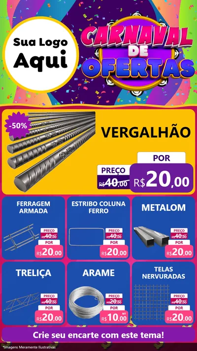 Modelo de Rede Social para Stories com o tema Carnaval de Ofertas para Ferragens