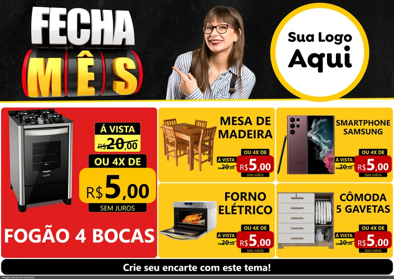 Modelo de Encarte para Encarte A4 Horizontal com o tema Fecha Mês para Móveis e Eletro
