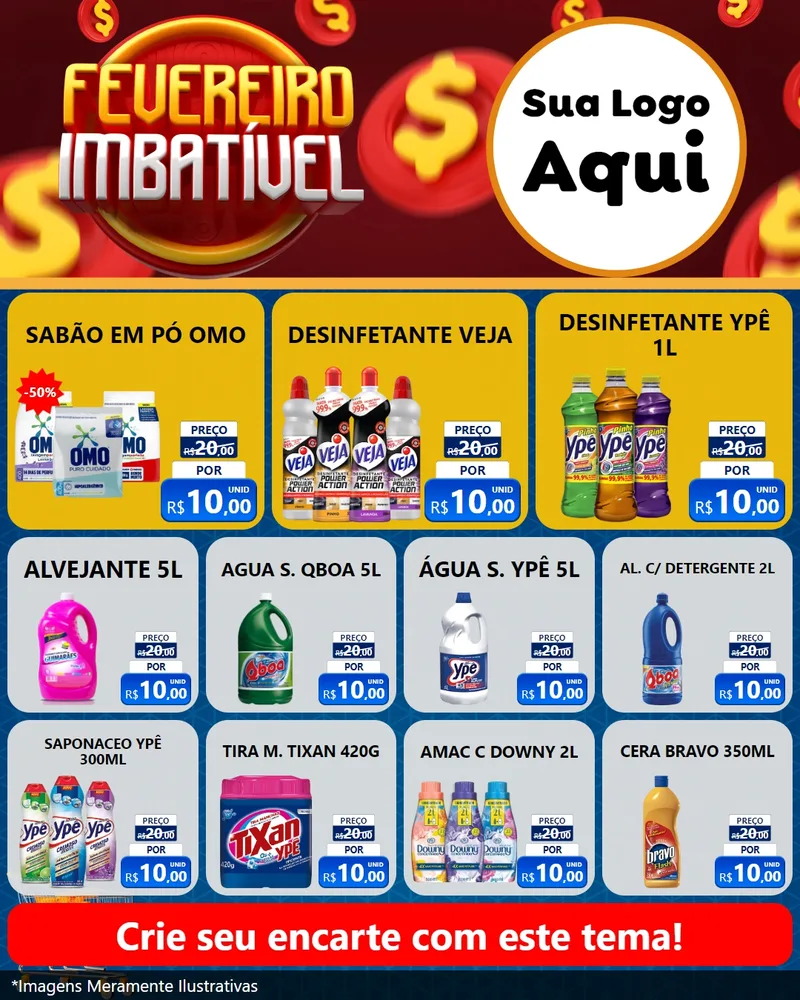 Modelo de Rede Social para Feed Instagram com o tema Fevereiro Imbatível para Produtos de Limpeza
