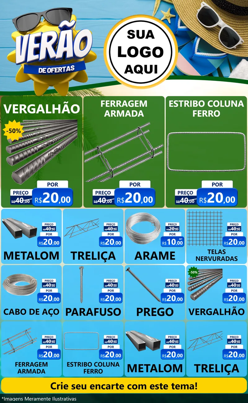 Modelo de Encarte para Encarte Grande com o tema Verão de Ofertas para Ferragens
