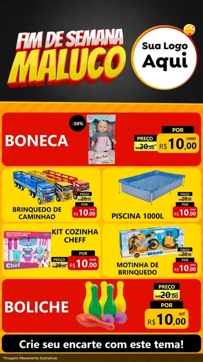 Modelo de TV para TV Vertical com o tema Final de Semana Maluco para Brinquedos