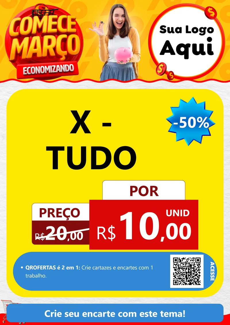 Modelo de Cartaz para Cartaz A4 Vertical com o tema Comece Março Economizando para Hamburgueria