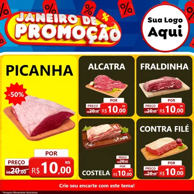 Modelo de Rede Social para Feed Facebook com o tema Janeiro de Promoção para Açougue