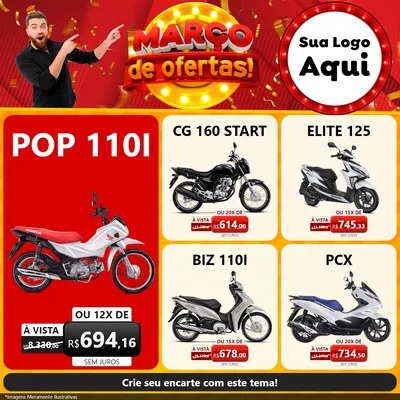 Modelo de Rede Social para Feed Facebook com o tema Março de Ofertas! para Concessionaria de Motos