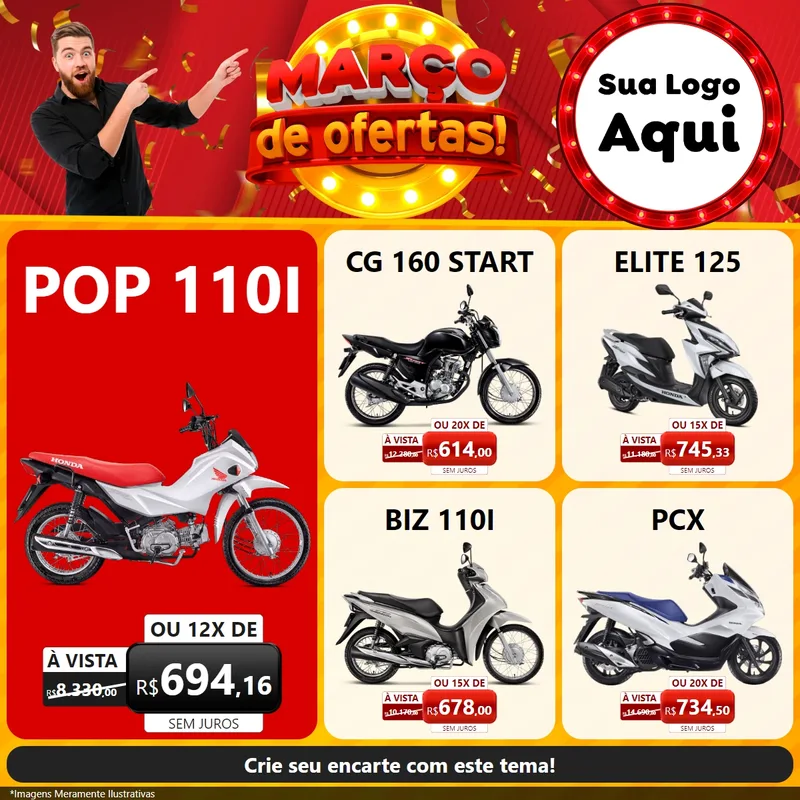 Modelo de Rede Social para Feed Facebook com o tema Março de Ofertas! para Concessionaria de Motos