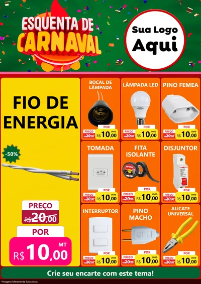 Modelo de Encarte para Encarte A4 Vertical com o tema Esquenta de Carnaval para Materiais Elétricos