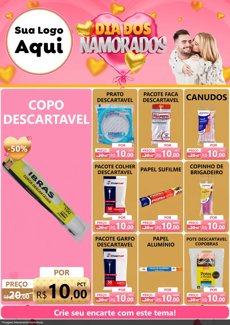 Modelo de Encarte para Encarte A4 Vertical com o tema Dia dos Namorados para Embalagens