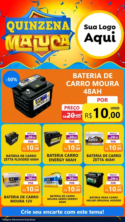 Modelo de Rede Social para Stories com o tema Quinzena Maluca para Baterias Elétricas