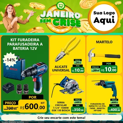 Modelo de Rede Social para Feed Facebook com o tema Janeiro Sem Crise para Maquinas e Ferramentas
