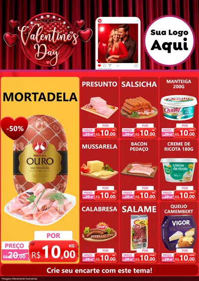 Modelo de Encarte para Encarte A4 Vertical com o tema Valentine's Day para Frios e Laticínios