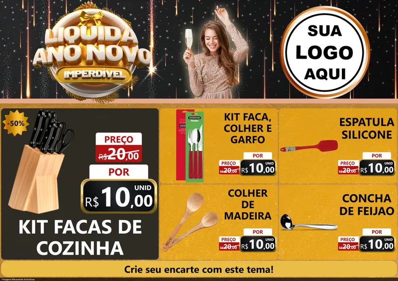Modelo de Encarte para Encarte A4 Horizontal com o tema Liquida Ano Novo Imperdível para Utilidades Domésticas