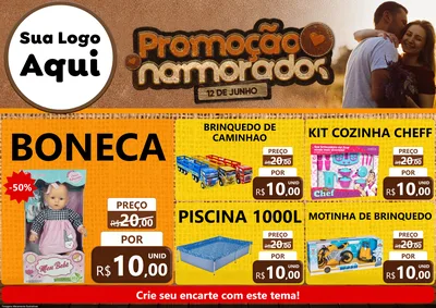 Modelo de Encarte para Encarte A4 Horizontal com o tema Promoção Namorados para Brinquedos