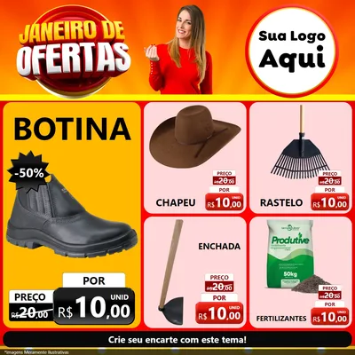 Modelo de Rede Social para Feed Facebook com o tema Janeiro de Ofertas para Agropecuária