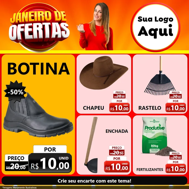 Modelo de Rede Social para Feed Facebook com o tema Janeiro de Ofertas para Agropecuária