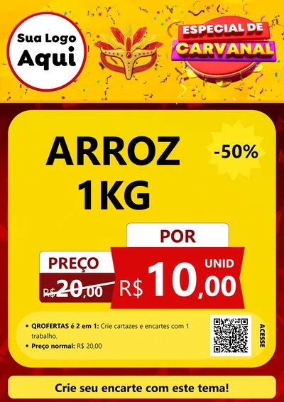 Modelo de Cartaz para Cartaz A4 Vertical com o tema Especial de Carnaval para Supermercado