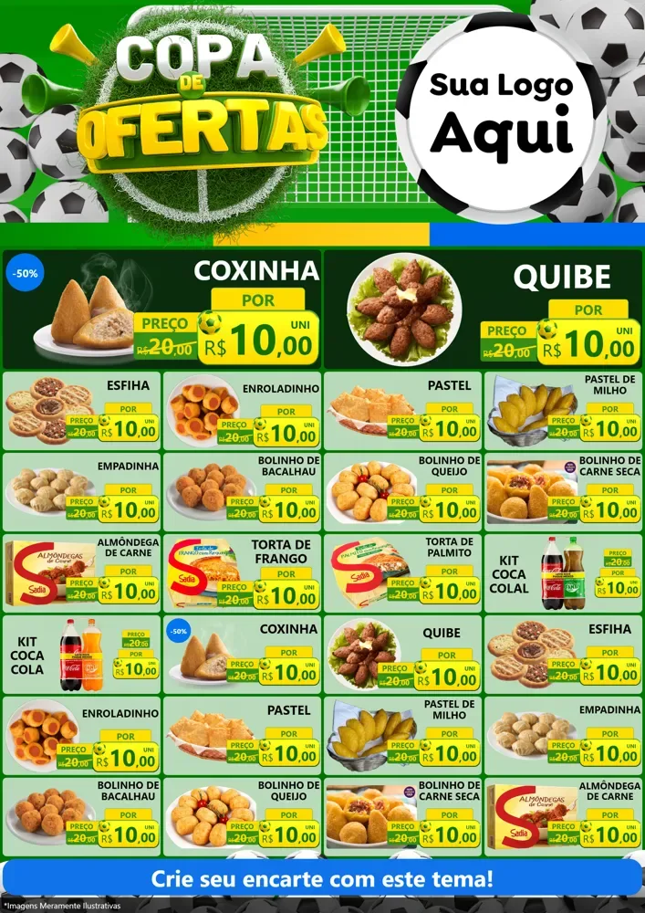 Modelo de Encarte para Encarte A4 Vertical com o tema Copa De Ofertas para Salgadaria