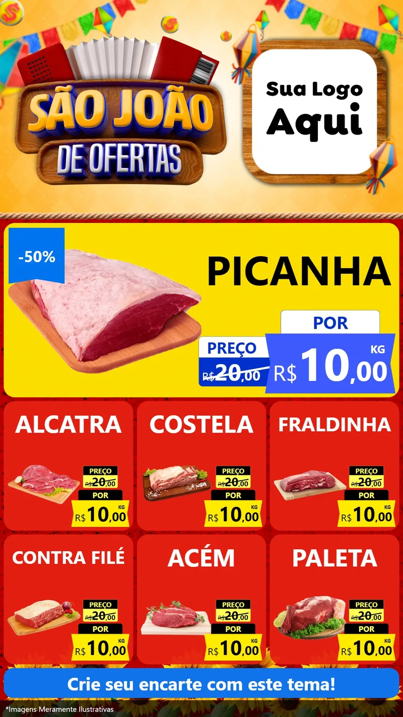 Modelo de Rede Social para Stories com o tema São João de Ofertas para Açougue