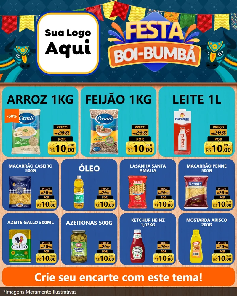 Modelo de Rede Social para Feed Instagram com o tema Festa Boi Bumbá para Supermercado