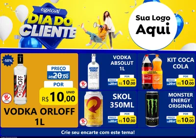 Modelo de Encarte para Encarte A4 Horizontal com o tema Especial Dia do Cliente para Distribuidora de bebidas