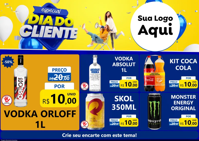 Modelo de Encarte para Encarte A4 Horizontal com o tema Especial Dia do Cliente para Distribuidora de bebidas
