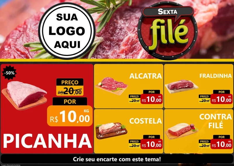Modelo de Encarte para Encarte A4 Horizontal com o tema Sexta Filé para Açougue