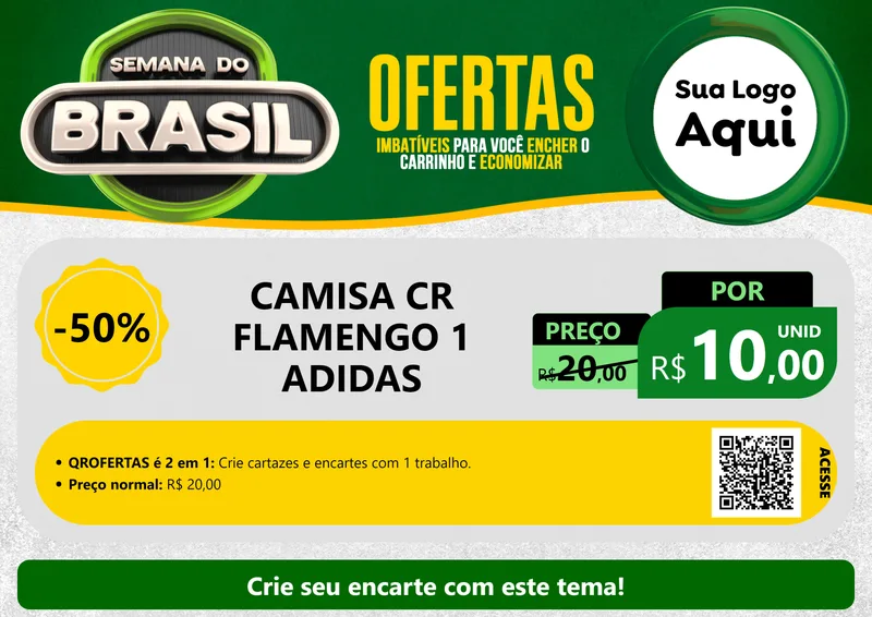Modelo de Cartaz para Cartaz A4 Horizontal com o tema Semana do Brasil para Roupas e acessórios