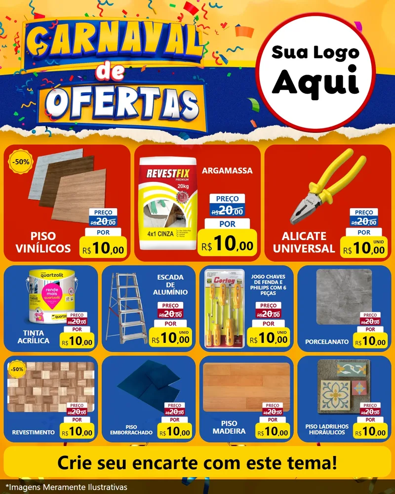 Modelo de Rede Social para Feed Instagram com o tema Carnaval de Ofertas para Material para Construção