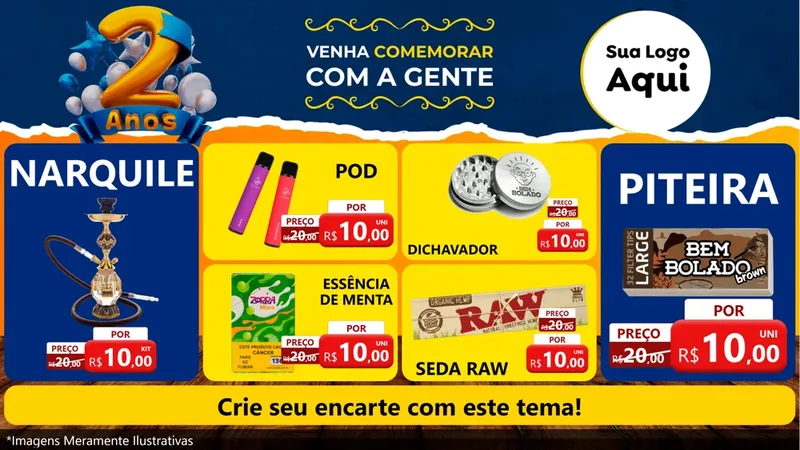 Modelo de TV para TV Horizontal com o tema Aniversário de 2 anos para Tabacaria
