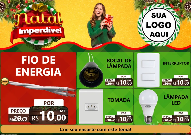 Modelo de Encarte para Encarte A4 Horizontal com o tema Natal Imperdível para Materiais Elétricos