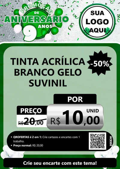 Modelo de Cartaz para Cartaz A4 Vertical com o tema Promoção de Aniversário - 9 Anos para Tintas e Ferramentas