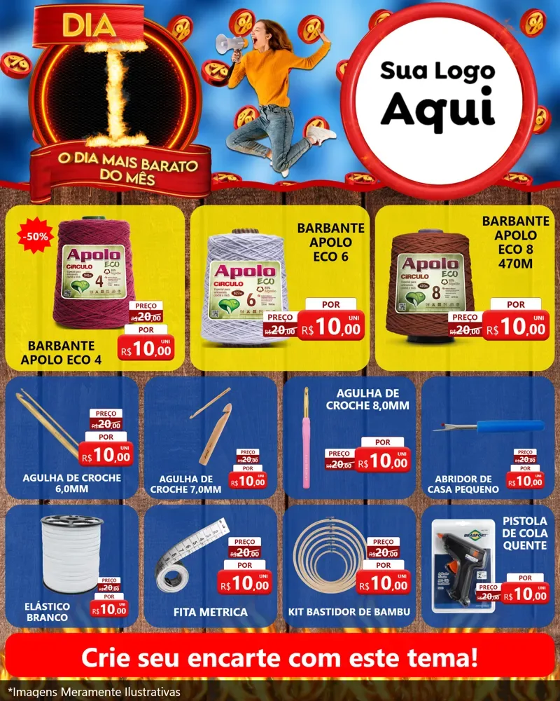Modelo de Rede Social para Feed Instagram com o tema Dia I - O Dia Mais Barato Do Mês para Armarinho e Aviamentos