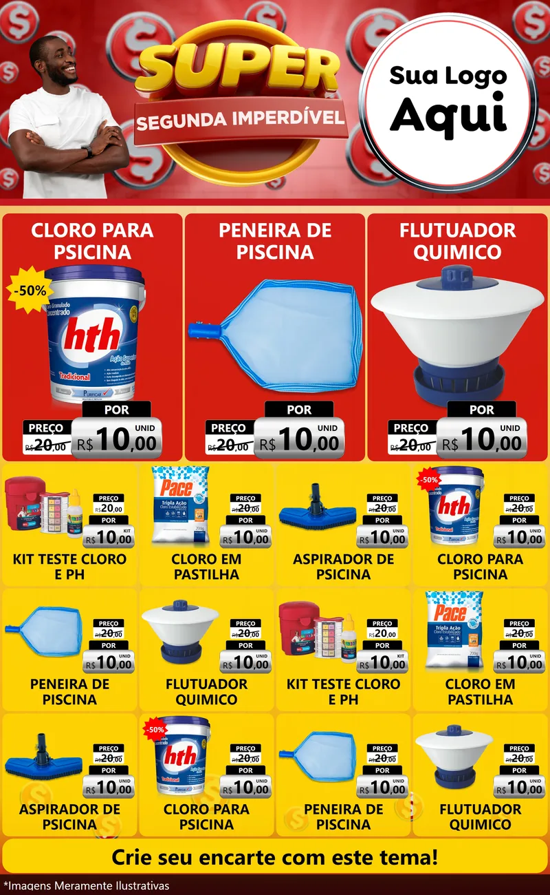 Modelo de Encarte para Encarte Grande com o tema Super Segunda Imperdível para Produtos para Piscina