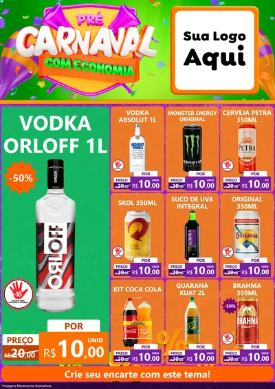 Modelo de Encarte para Encarte A4 Vertical com o tema Pré-Carnaval Com Economia para Distribuidora de bebidas