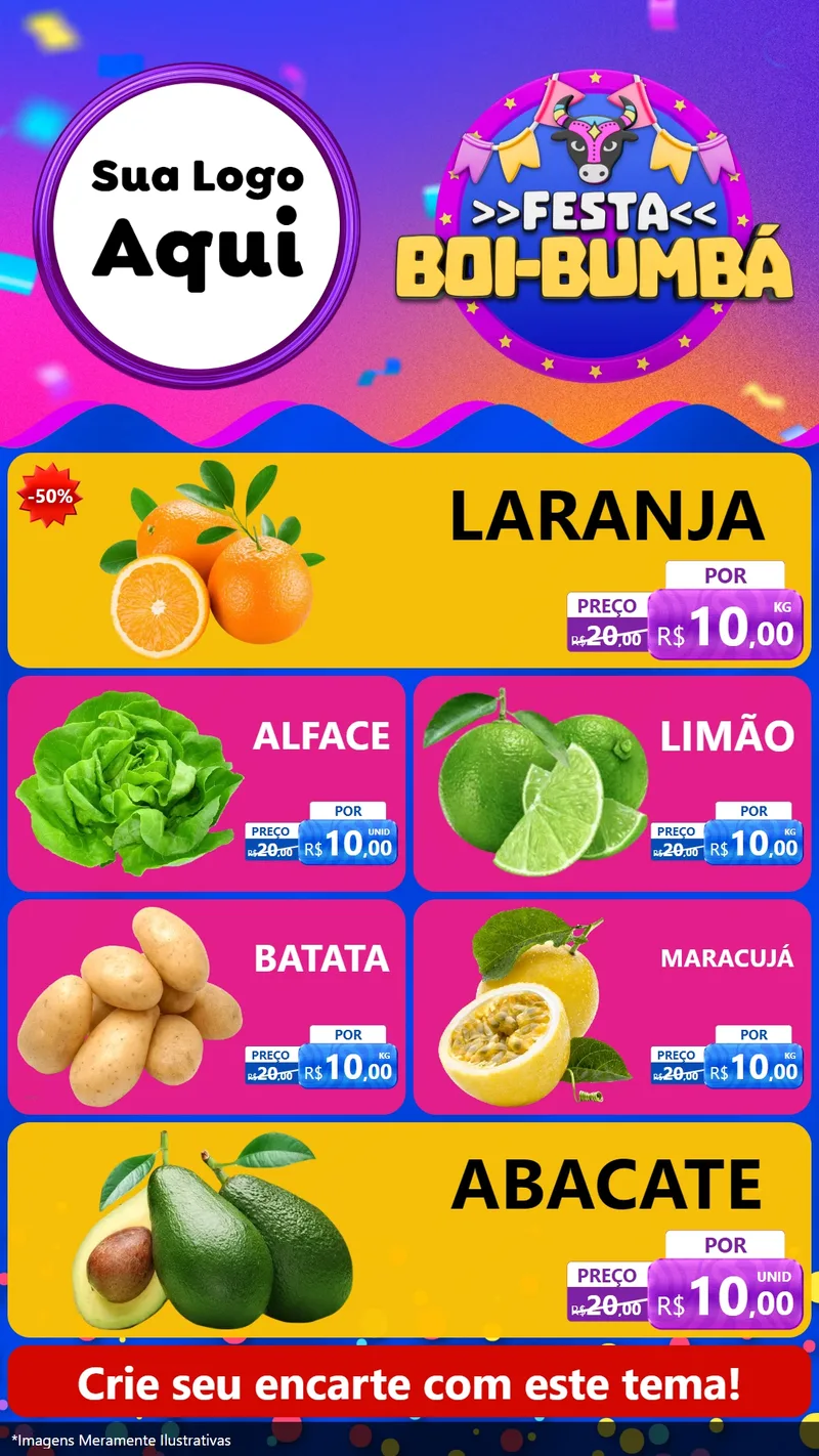 Modelo de TV para TV Vertical com o tema Festa Boi-Bumbá para Hortifrúti