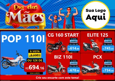 Modelo de Encarte para Encarte A4 Horizontal com o tema Dia das Mães para Concessionaria de Motos