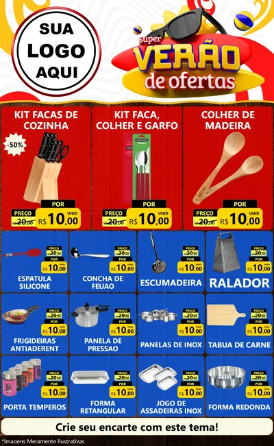 Modelo de Encarte para Encarte Grande com o tema Super Verão de Ofertas para Utilidades Domésticas