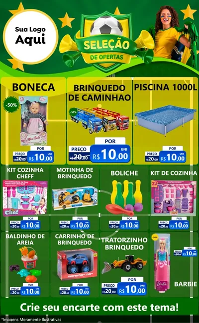 Modelo de Encarte para Encarte Grande com o tema Seleção de Ofertas - Copa para Brinquedos