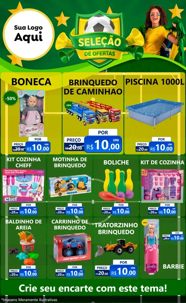 Modelo de Encarte para Encarte Grande com o tema Seleção de Ofertas - Copa para Brinquedos