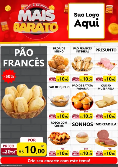 Modelo de Encarte para Encarte A4 Vertical com o tema Mais Barato para Padaria