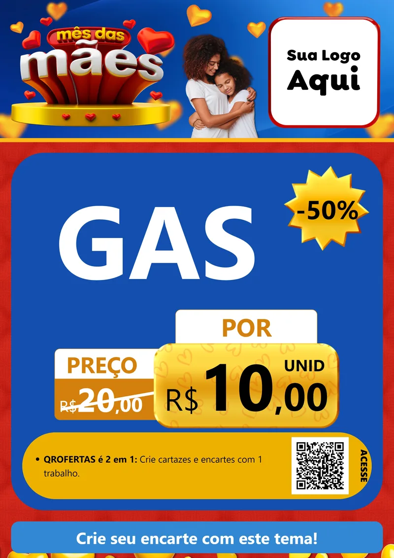 Modelo de Cartaz para Cartaz A4 Vertical com o tema Mês das Mães para Água e gás