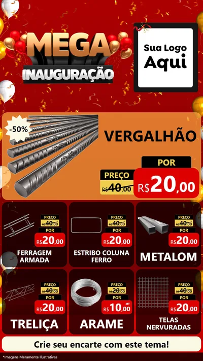 Modelo de Rede Social para Stories com o tema Mega Inauguração para Ferragens