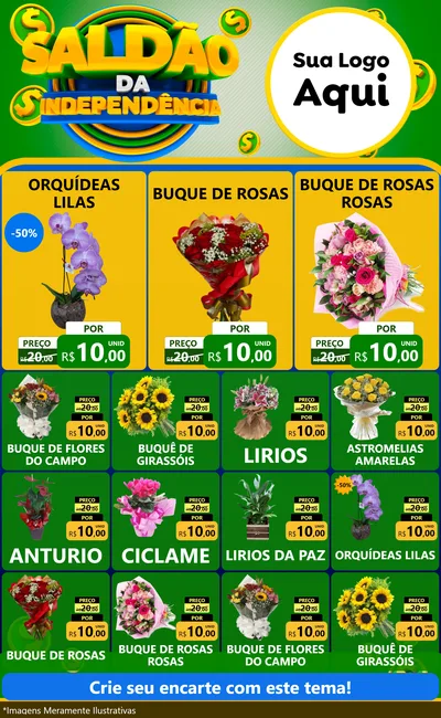 Modelo de Encarte para Encarte Grande com o tema Saldão da Indepêndencia para Floricultura e jardim