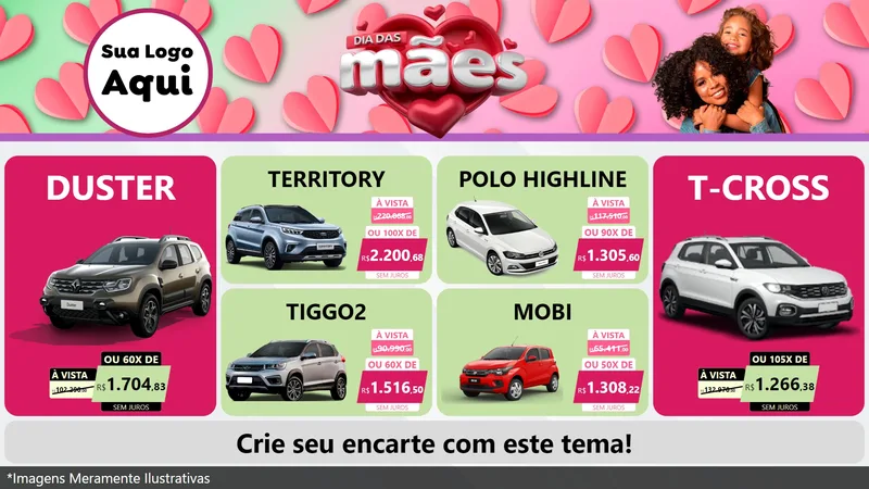 Modelo de TV para TV Horizontal com o tema Dia das Mães para Concessionaria de Carros