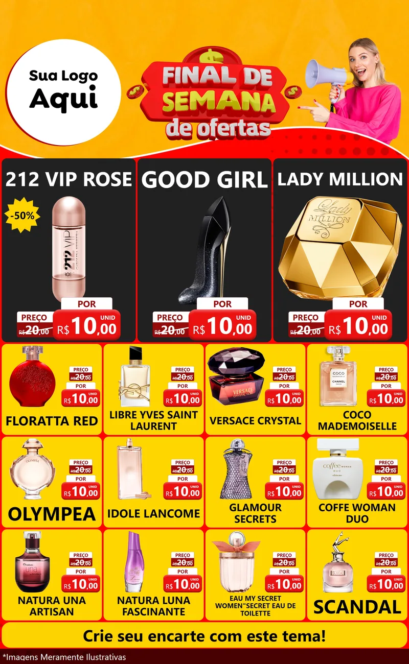 Modelo de Encarte para Encarte Grande com o tema Final de Semana de Ofertas para Perfumes