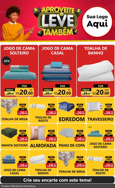 Modelo de Encarte para Encarte Grande com o tema Aproveite e Leve Também para Cama, Mesa e Banho