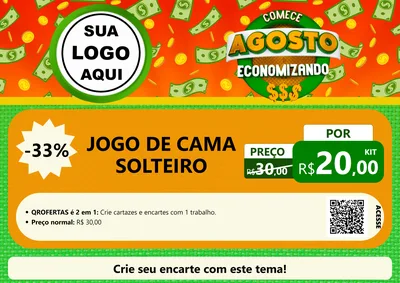 Modelo de Cartaz para Cartaz A4 Horizontal com o tema Comece Agosto Economizando para Cama, Mesa e Banho