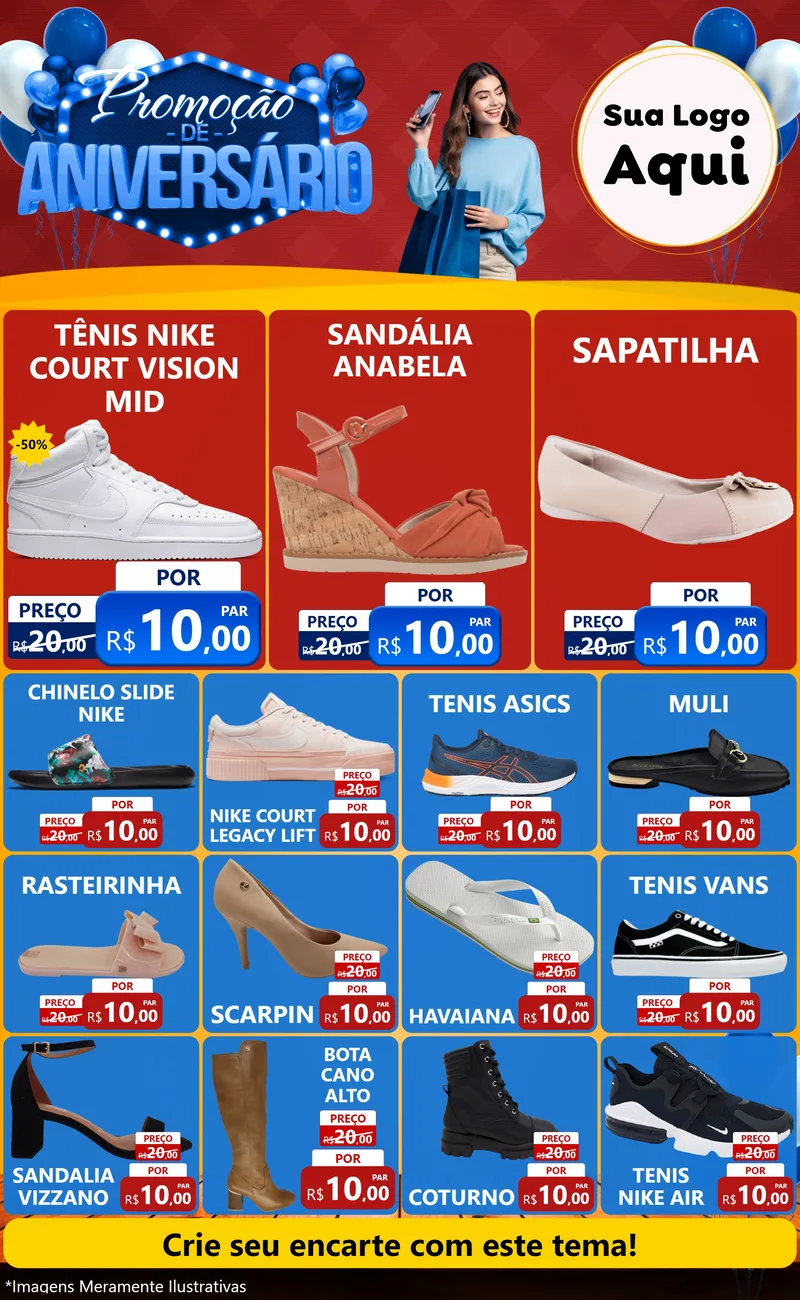Modelo de Encarte para Encarte Grande com o tema Promoção de Aniversário para Calçados